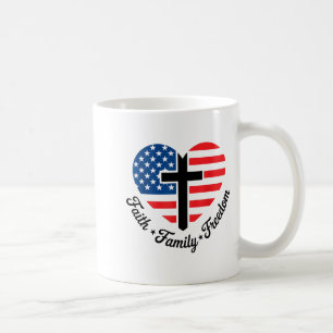 Faith Family Dom Usa Flag Cross Heart Patriotic Am Coffee Mug