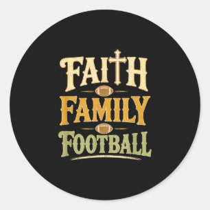 Faith family football christian game day fall classic round sticker