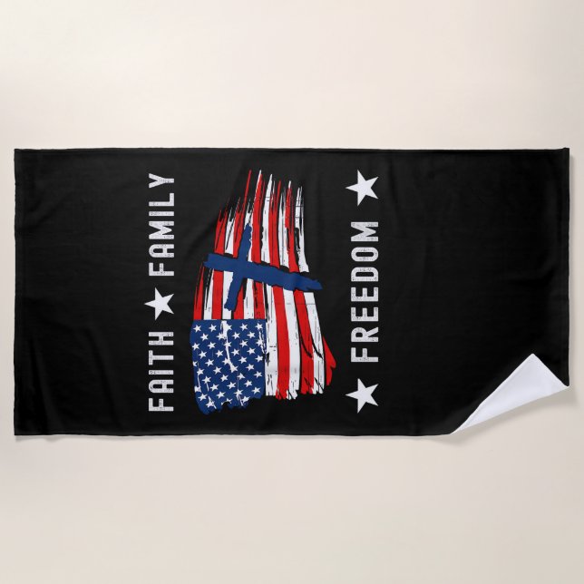 Faith Family Freedom America Patriotic Christian Beach Towel (Front)
