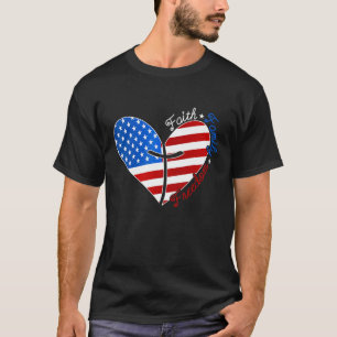 Faith Family Freedom American Flag Heart 4th Of Ju T-Shirt