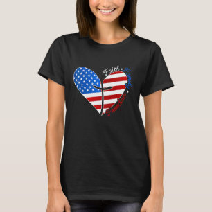 Faith Family Freedom American Flag Heart 4th Of Ju T-Shirt