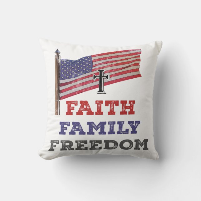 Faith Family Freedom Cross With Flag Cushion (Front)