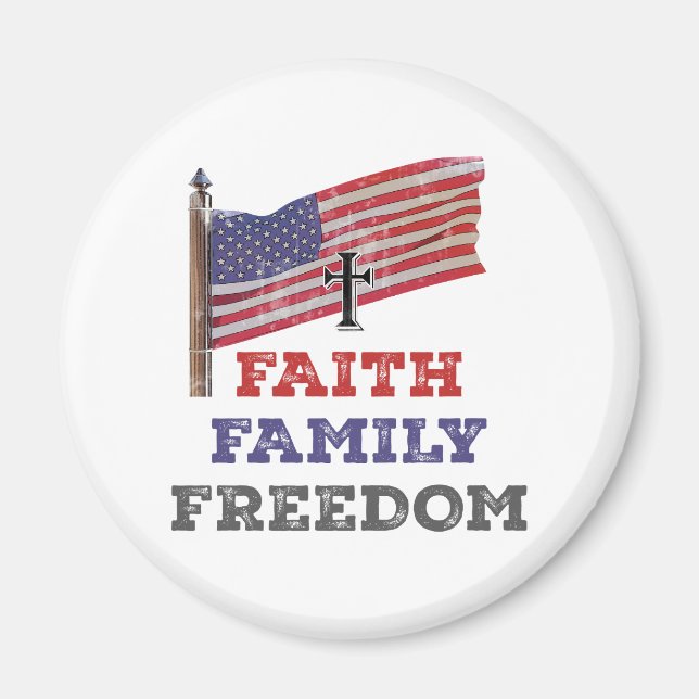 Faith Family Freedom Cross With Flag Magnet (Front)