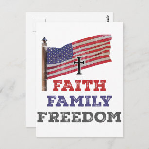 Faith Family Freedom Cross With Flag Postcard