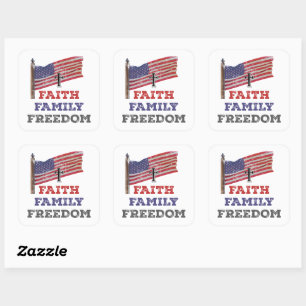 Faith Family Freedom Cross With Flag Square Sticker