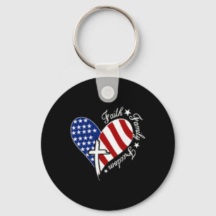 Faith Family Freedom Heart Christian American 4th  Key Ring