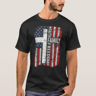 Faith Family Freedom Patriotic Christian USA Flag  T-Shirt