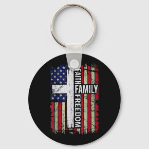 Faith Family Freedom - Patriotic Christian Vintage Key Ring