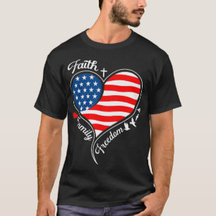 Faith  Family  Freedom Patriotic Cross Heart Ameri T-Shirt
