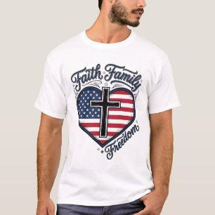 Faith Family Freedom Patriotic Cross Heart Shirt D