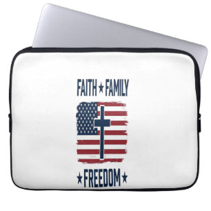 Faith Family Freedom Patriotic Cross USA Flag Vect Laptop Sleeve
