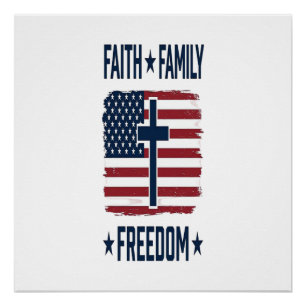 Faith Family Freedom Patriotic Cross USA Flag Vect Poster