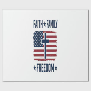 Faith Family Freedom Patriotic Cross USA Flag Vect Wrapping Paper