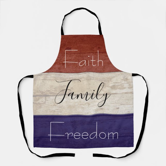 Faith family freedom patriotic wood  apron (Front)