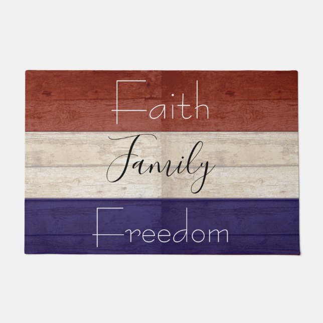 Faith family freedom patriotic wood  doormat (Front)