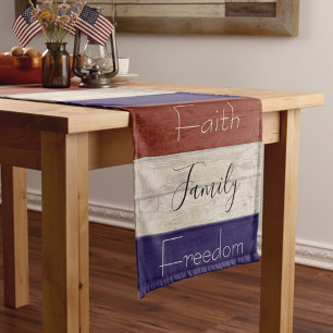 Faith family freedom patriotic wood short table runner
