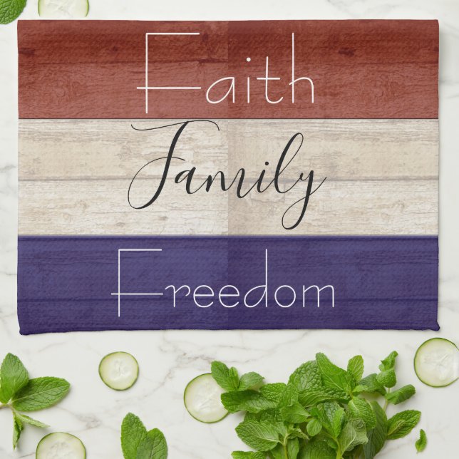 Faith family freedom patriotic wood  tea towel (Folded)
