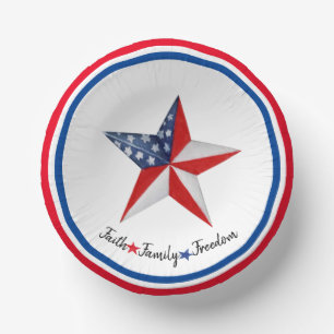 Faith Family Freedom Red White Blue Star Patriotic Paper Plate