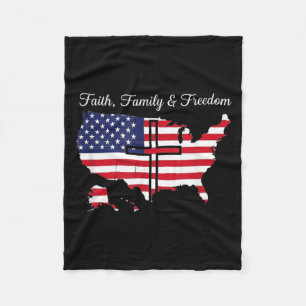 Faith Family Freedom USA Flag 4th of July Fleece Blanket