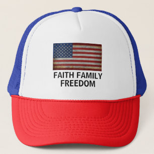 FAITH FAMILY FREEDOM USA FLAG CUSTOMIZED TRUCKER HAT