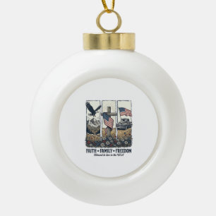Faith Family Freedom Vintage Patriotic Eagle Ceramic Ball Christmas Ornament