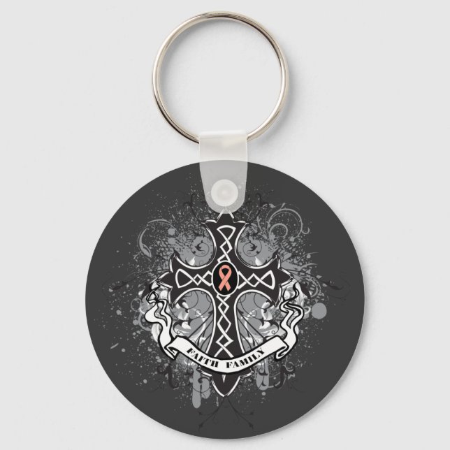 Faith Family Prayer Cross - Uterine Cancer Key Ring (Front)