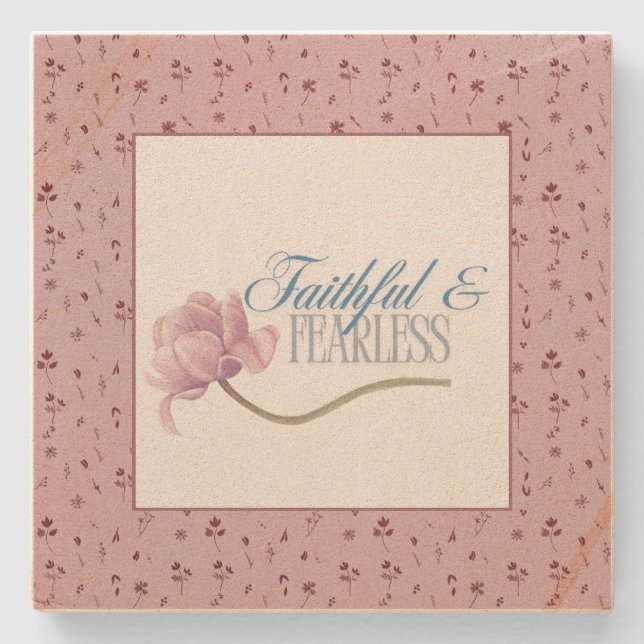 Faith & Fearless Typography Design Throw Pillow Stone Coaster (Front)