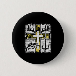 Faith Fishing Hunting Camo Cross B Hook Christian 6 Cm Round Badge