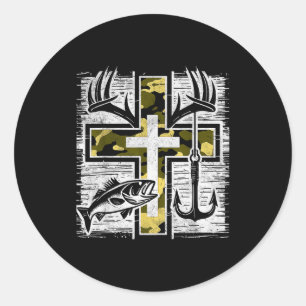 Faith Fishing Hunting Camo Cross B Hook Christian  Classic Round Sticker