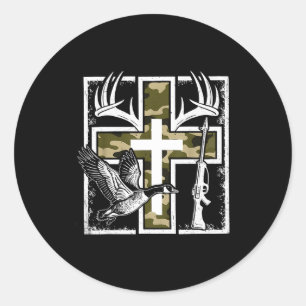 Faith Fishing Hunting Camo Cross Duck Deer Christi Classic Round Sticker