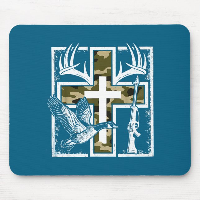 Faith Fishing Hunting Camo Cross Duck Deer Christi Mouse Pad (Front)