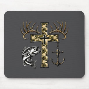Faith Fishing Hunting Camo Cross With Hook B Chris Mouse Pad