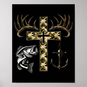 Faith Fishing Hunting Camo Cross With Hook B Chris Poster