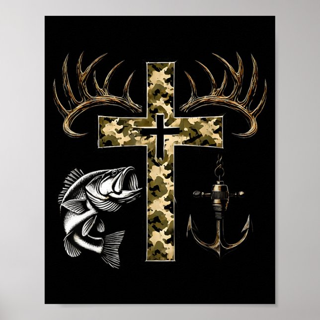 Faith Fishing Hunting Camo Cross With Hook B Chris Poster (Front)
