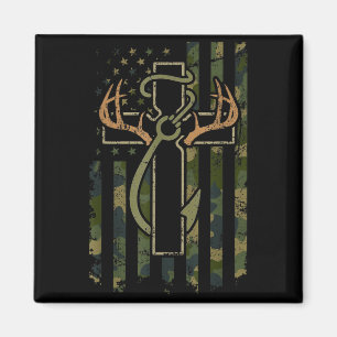 Faith Fishing Hunting Camo Us Flag Cross With Hook Magnet