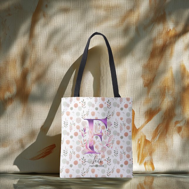 Faith Floral Monogram with Autumn Pattern - F Tote Bag (Creator Uploaded)