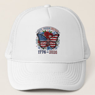 Faith Freedom 250 Years Patriotic Butterfly Cross Trucker Hat