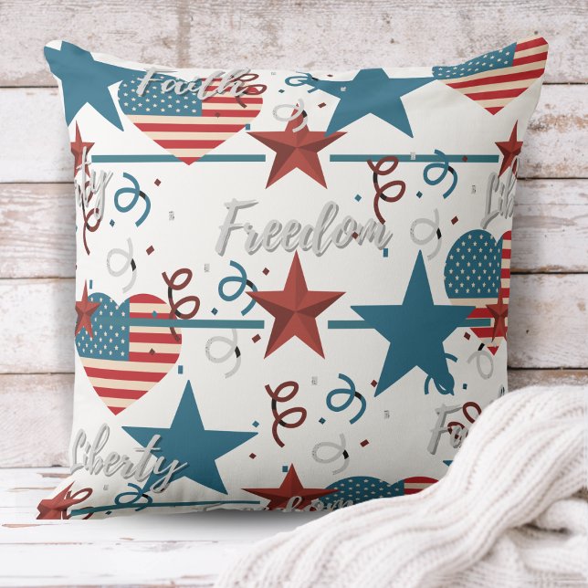 Faith, Freedom and Liberty Retro Patriotic Cushion (Faith, Freedom and Liberty Retro Patriotic Throw Pillow)