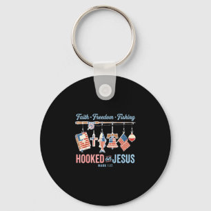 Faith freedom fishing hooked on jesus flag key ring