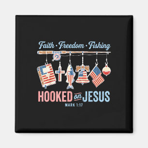 Faith freedom fishing hooked on jesus flag magnet
