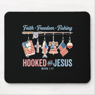 Faith freedom fishing hooked on jesus flag mouse pad