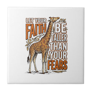 Faith Giraffe Vintage Inspirational Shirt Design_1 Ceramic Tile