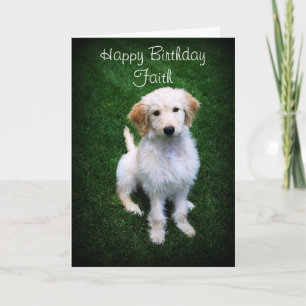 Faith Happy Birthday Golden Doodle Puppy Card