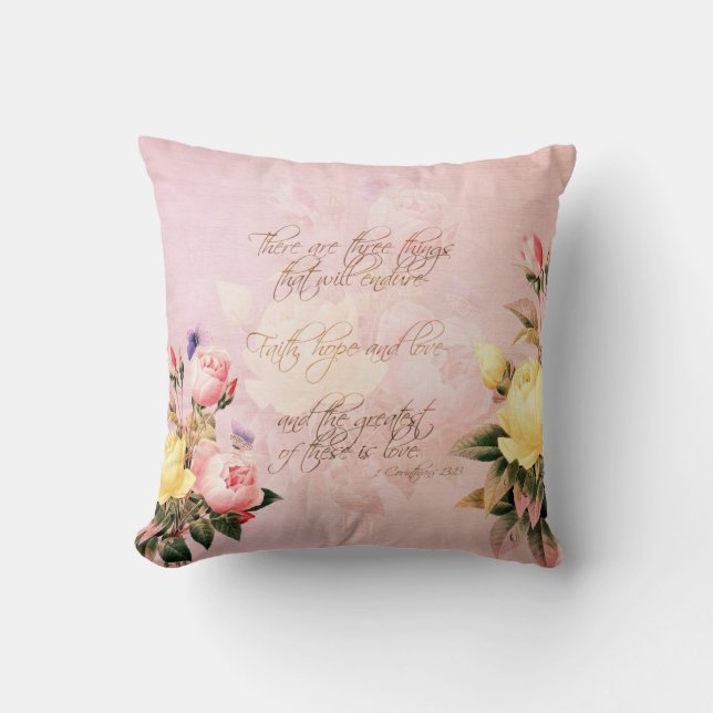 Faith Hope and Love Roses Cushion (Front)