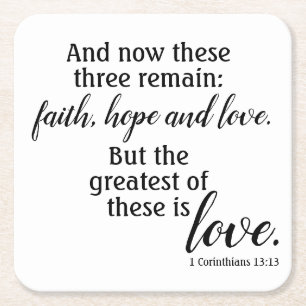 Faith Hope and Love Square Paper Coaster