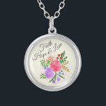 Faith Hope and Love Watercolor Floral Silver Plated Necklace<br><div class="desc">Pretty floral bouquet with faith,  love and hope text.</div>