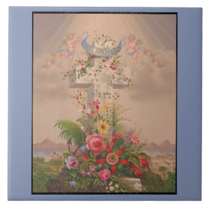 Faith Hope Charity And Flowers Ceramic Tile