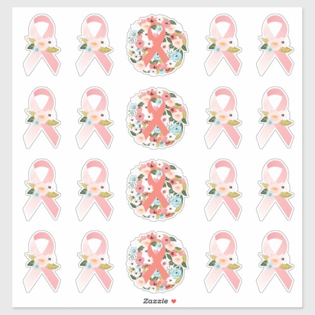 Faith Hope Cure Breast Cancer Ribbon & Florals (Sheet)