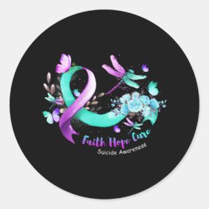 Faith Hope Cure Dragonfly Suicide Prevention Aware Classic Round Sticker
