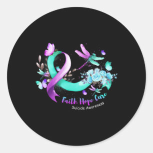Faith Hope Cure Dragonfly Suicide Prevention Aware Classic Round Sticker